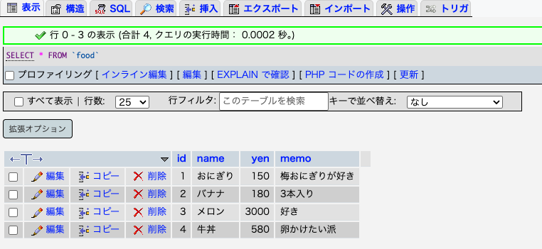 情報を表示で確認